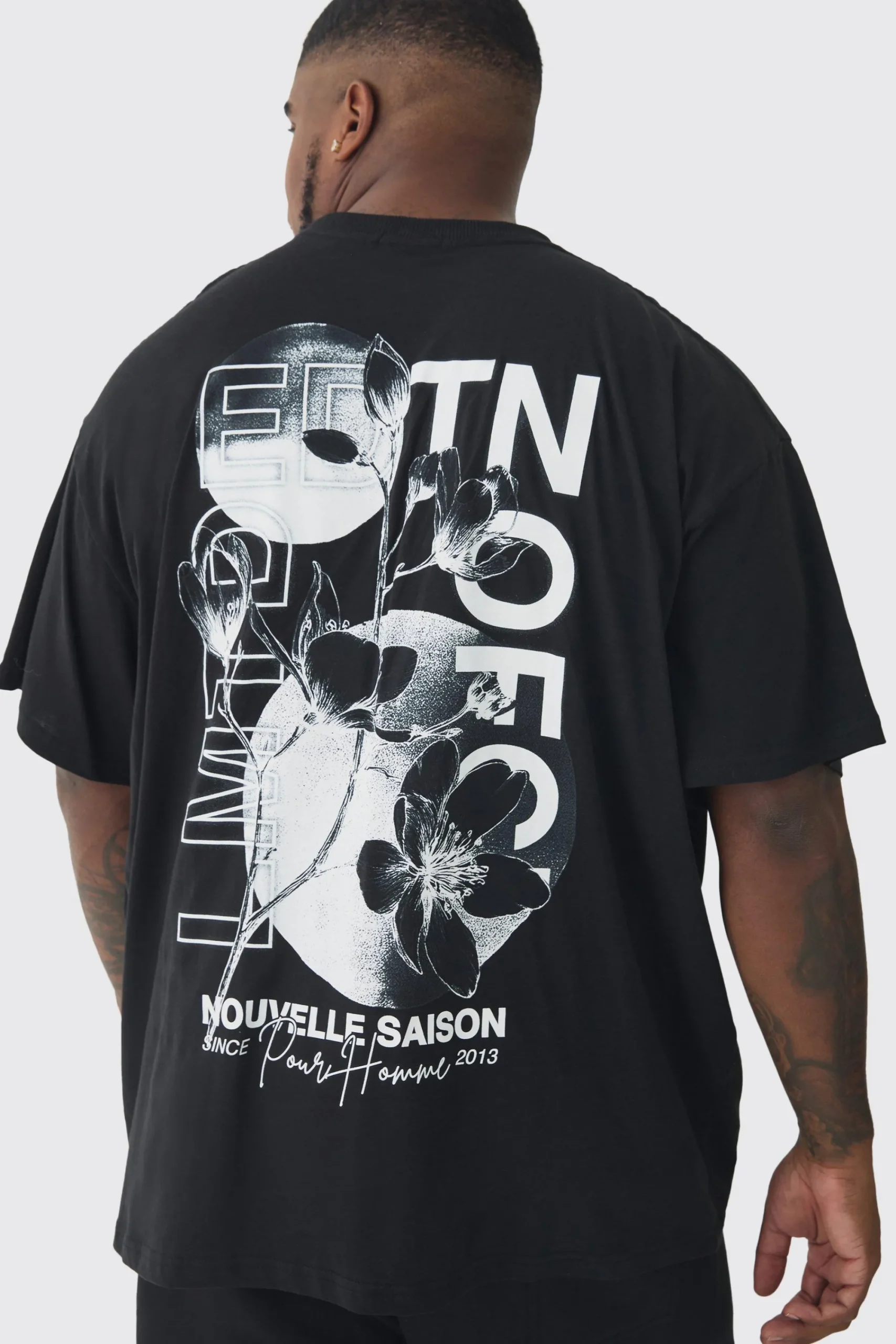 Plus EDTN Floral Graphic Back Oversized Printed T-Shirt | UK^boohooMAN Hot