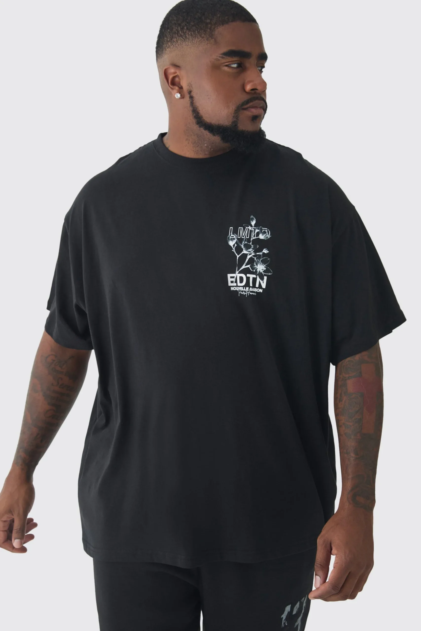 Plus EDTN Floral Graphic Back Oversized Printed T-Shirt | UK^boohooMAN Hot