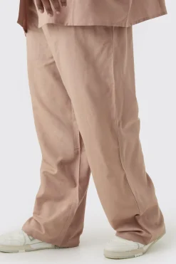 boohooMAN Plus Elasticated Waist Relaxed Linen Trouser In | UK| Trousers