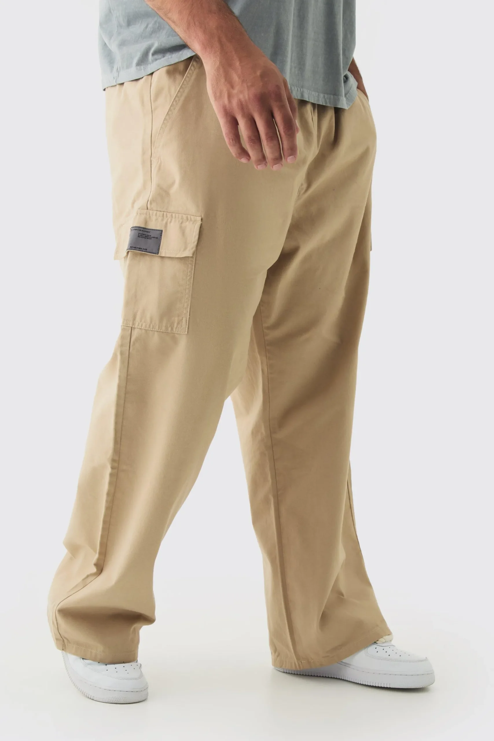 boohooMAN Plus Elasticated Waist Twill Relaxed Fit Cargo Tab Trouser | UK| Trousers
