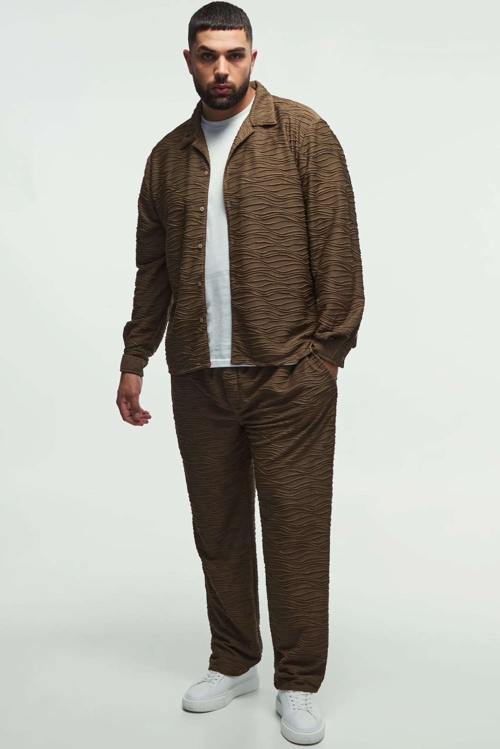 boohooMAN Plus Elevated Pleated Shirt And Straight Fit Trouser Set In | UK| Sets & Co-Ords