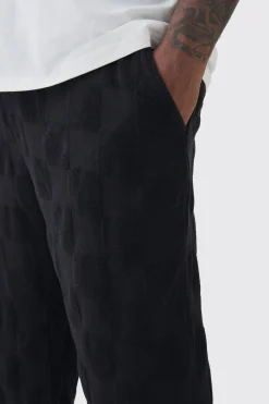 boohooMAN Plus Embossed Checkered Towelling Trouser & T-shirt Set | UK| Tracksuits