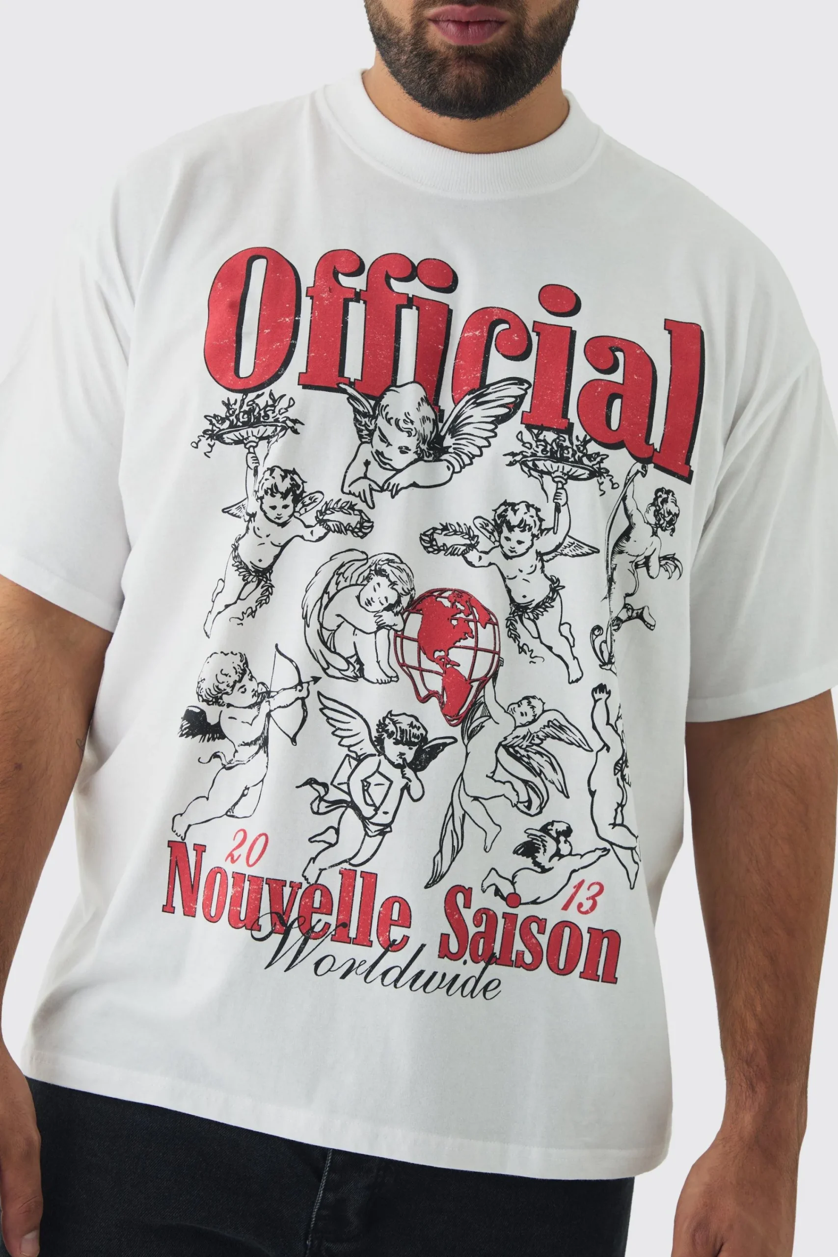 Plus Extended Neck Cherub Graphic Oversized T-Shirt | UK^boohooMAN Hot