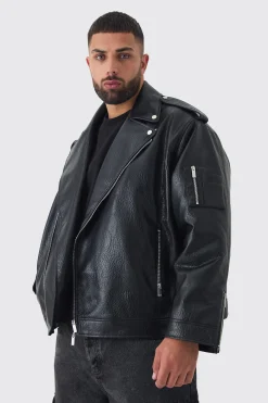 boohooMAN Plus Extreme Oversized Textured PU Biker Jacket In | UK| Coats & Jackets