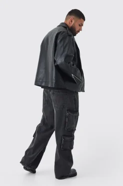 boohooMAN Plus Extreme Oversized Textured PU Biker Jacket In | UK| Coats & Jackets