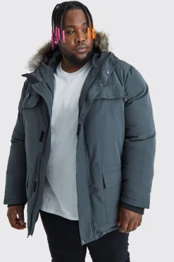 boohooMAN Plus Faux Fur Hooded Arctic Parka Jacket In | UK| Coats & Jackets