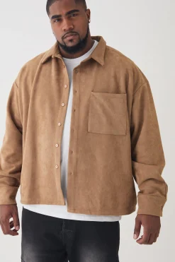 boohooMAN Plus Faux Suede Button Through Overshirt | UK| Shirts