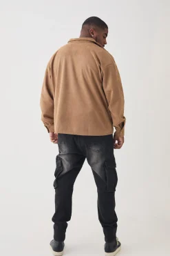 boohooMAN Plus Faux Suede Button Through Overshirt | UK| Shirts