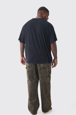 Plus Fearless Print Oversized Washed T-shirt In | UK^boohooMAN New