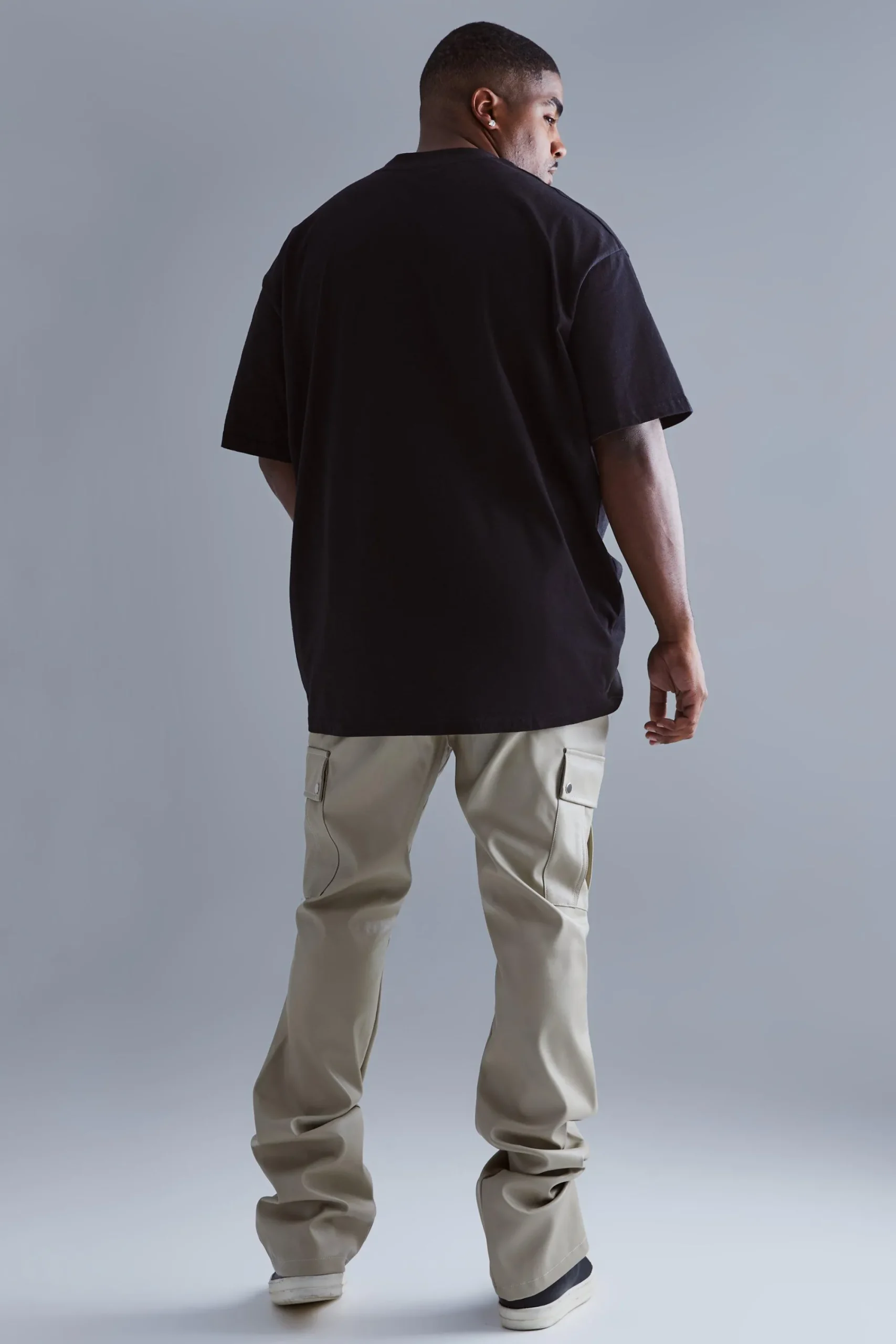 boohooMAN Plus Fixed Skinny Stacked Flare Pu Trouser | UK| Trousers