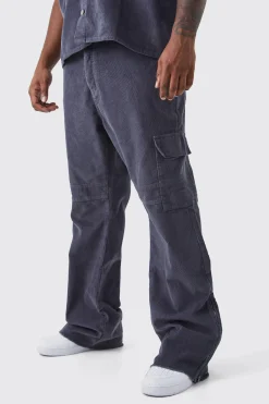 boohooMAN Plus Fixed Waist Slim Flare Zip Gusset Cord Cargo Trouser | UK| Trousers|Cargos