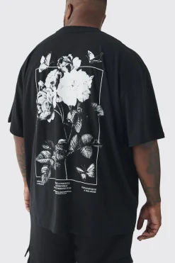 Plus Floral Butterfly Graphic Back Printed T-Shirt | UK^boohooMAN Online