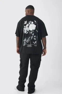 Plus Floral Butterfly Graphic Back Printed T-Shirt | UK^boohooMAN Online