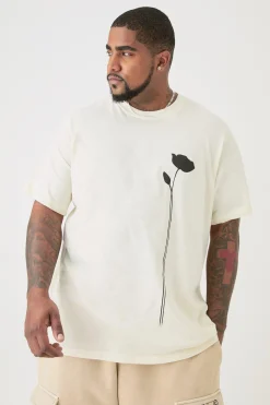 Plus Floral Line Drawing Print T-shirt | UK^boohooMAN New