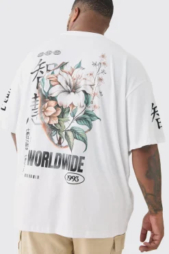 Plus Floral Sleeve Print T-shirt In | UK^boohooMAN Online