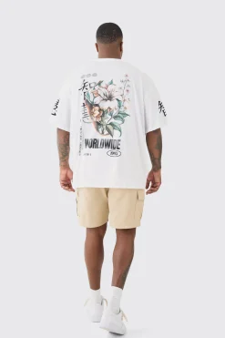 Plus Floral Sleeve Print T-shirt In | UK^boohooMAN Online