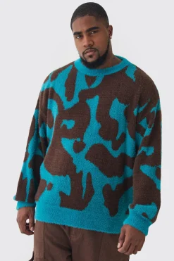 boohooMAN Plus Fluffy Knit Abstract Sweatshirt | UK| Knitwear|Hoodies & Sweatshirts