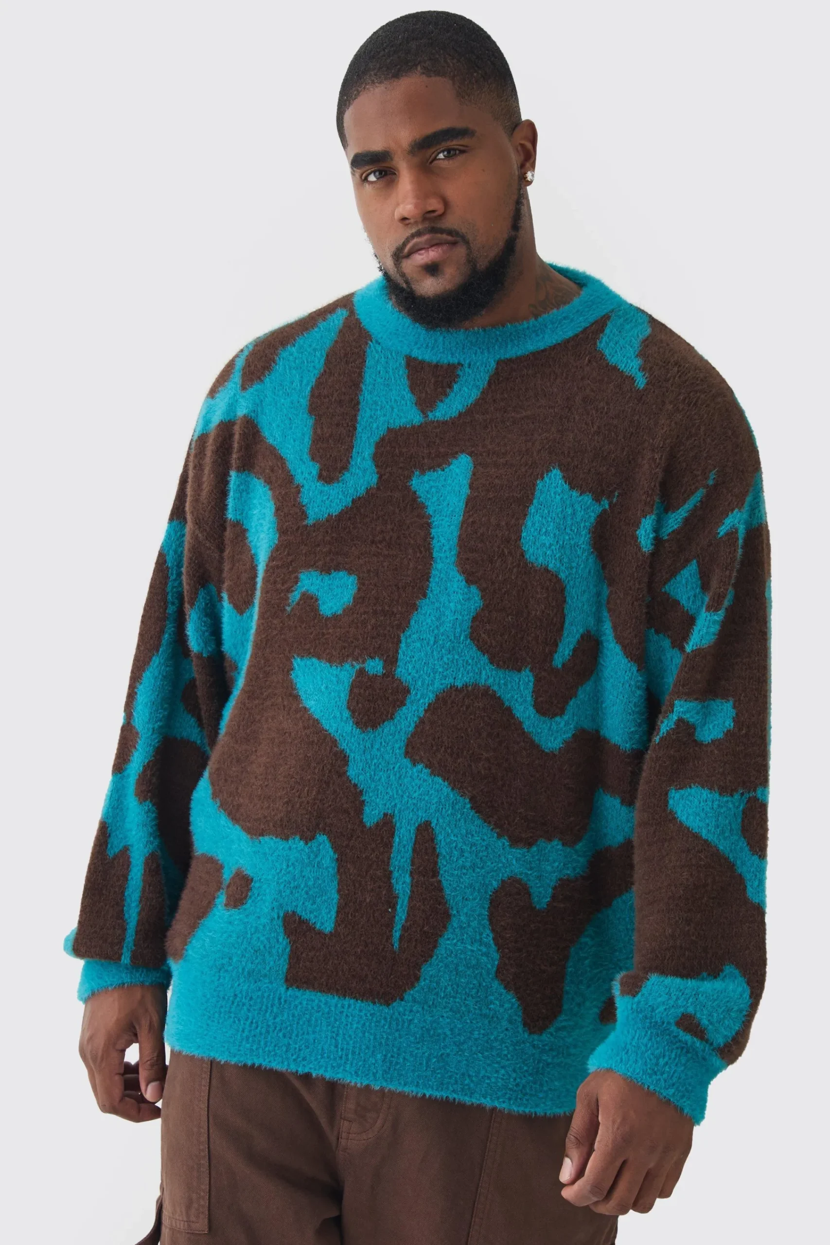 boohooMAN Plus Fluffy Knit Abstract Sweatshirt | UK| Knitwear|Hoodies & Sweatshirts