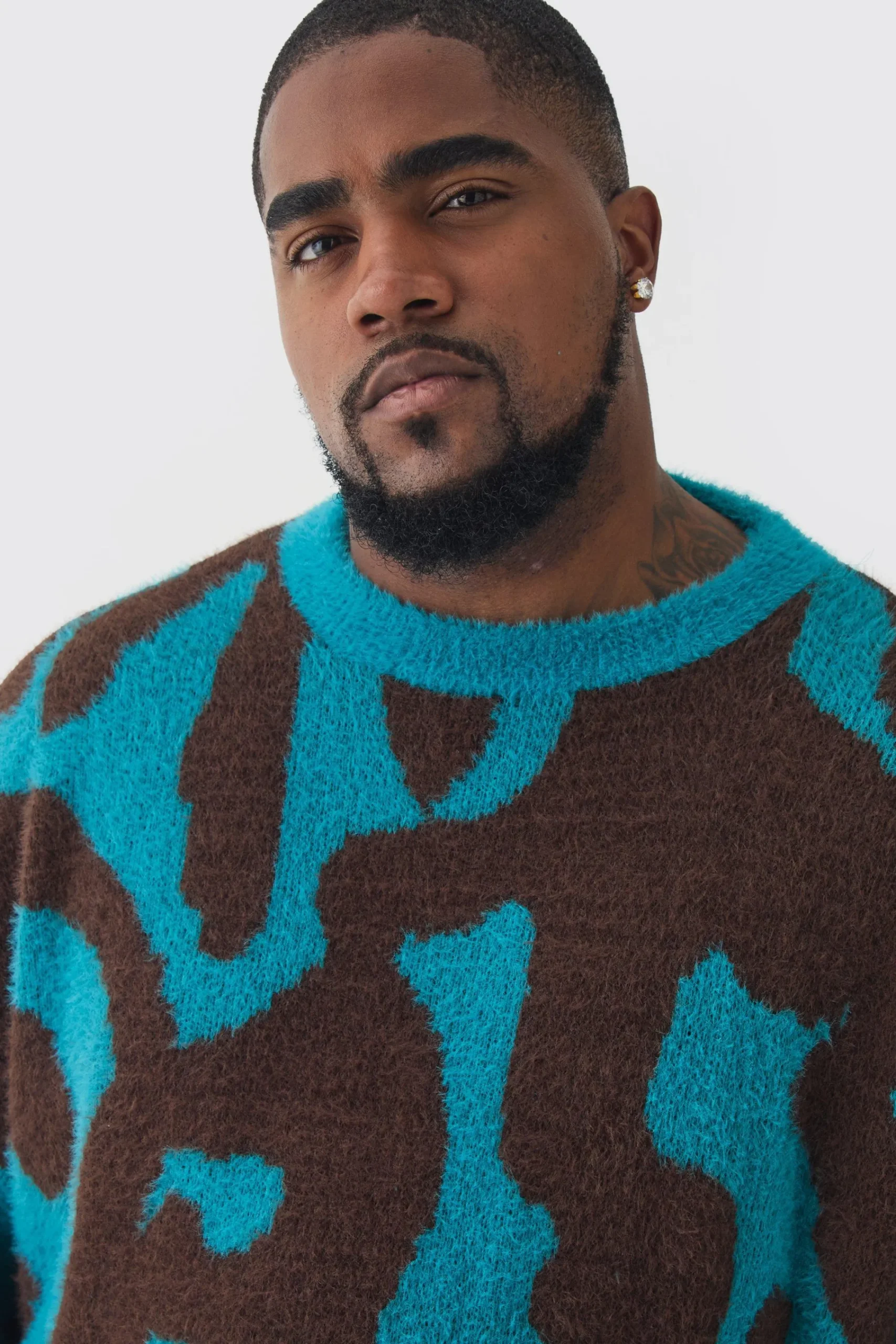 boohooMAN Plus Fluffy Knit Abstract Sweatshirt | UK| Knitwear|Hoodies & Sweatshirts