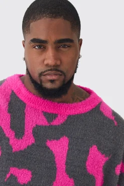 boohooMAN Plus Fluffy Knit Abstract Sweatshirt | UK| Knitwear|Hoodies & Sweatshirts