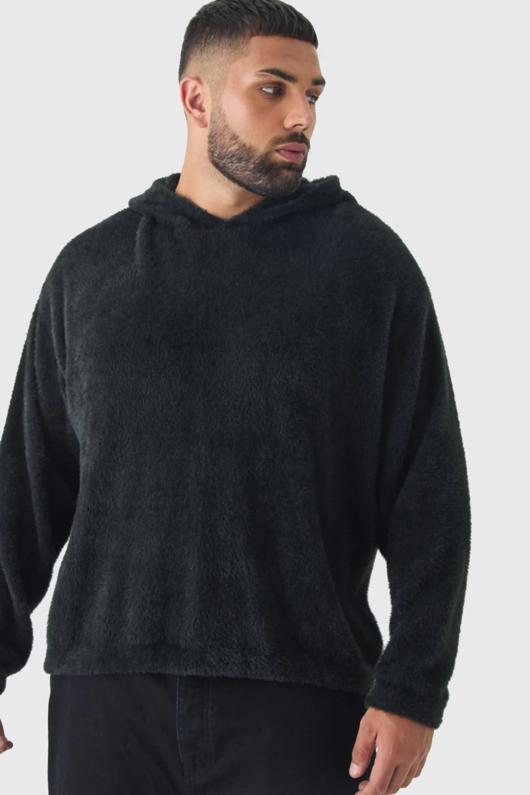 boohooMAN Plus Fluffy Knit Boxy Oversized Hoodie | UK| Hoodies & Sweatshirts