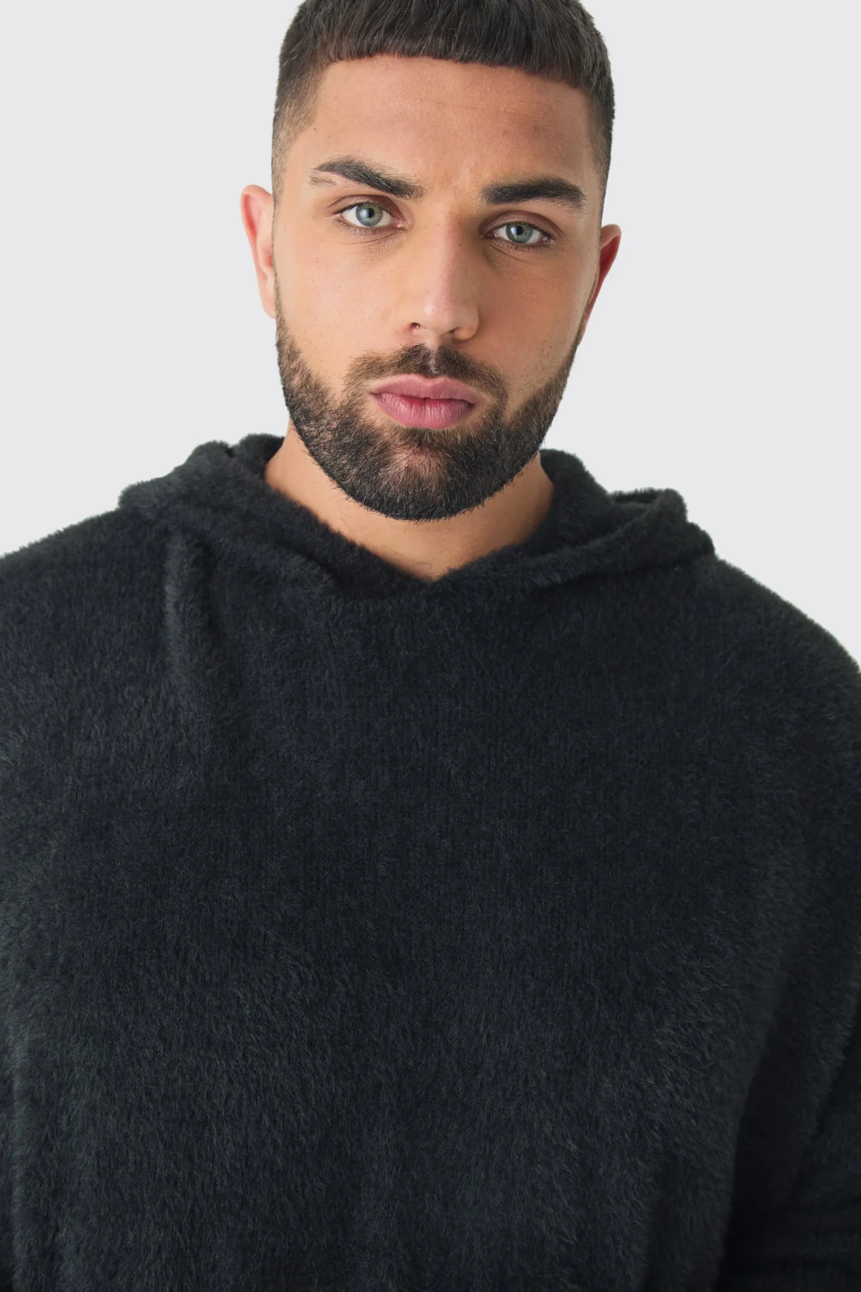 boohooMAN Plus Fluffy Knit Boxy Oversized Hoodie | UK| Hoodies & Sweatshirts