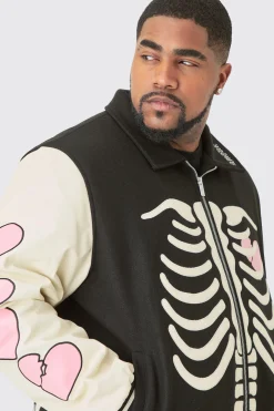 boohooMAN Plus Heart Breaker Badge PU Sleeve Bomber | UK| Coats & Jackets