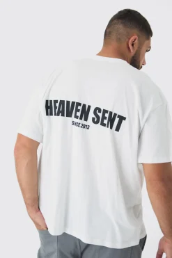Plus Heaven Sent Print Oversized T-shirt In | UK^boohooMAN New