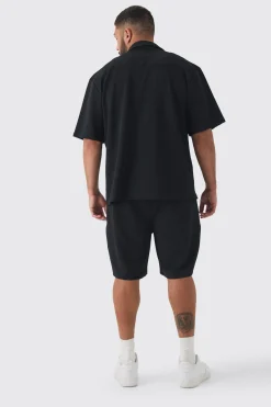 boohooMAN Plus Herringbone Detail Shirt & Short Set In | UK| Sets & Co-Ords