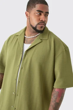 boohooMAN Plus Herringbone Detail Shirt & Short Set In | UK| Sets & Co-Ords