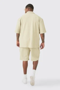 boohooMAN Plus Herringbone Detail Shirt & Short Set In | UK| Sets & Co-Ords