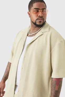 boohooMAN Plus Herringbone Detail Shirt & Short Set In | UK| Sets & Co-Ords