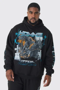 boohooMAN Plus Homme Cross Print Oversized Hoodie In | UK| Hoodies & Sweatshirts