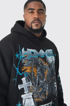 boohooMAN Plus Homme Cross Print Oversized Hoodie In | UK| Hoodies & Sweatshirts