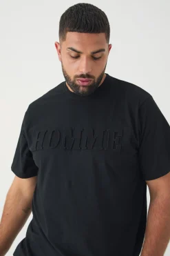 Plus Homme Debossed T-shirt In | UK^boohooMAN Best