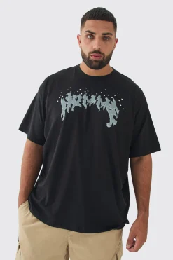 Plus Homme Rhinestone Printed T-Shirt In | UK^boohooMAN New