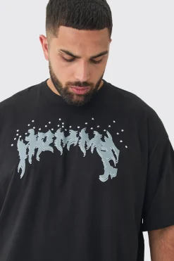 Plus Homme Rhinestone Printed T-Shirt In | UK^boohooMAN New