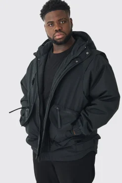 boohooMAN Plus Hooded Utility Tech Parka Jacket In | UK| Coats & Jackets