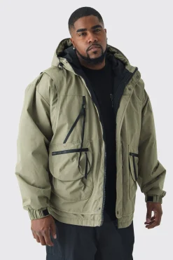 boohooMAN Plus Hooded Utility Tech Parka Jacket In | UK| Coats & Jackets