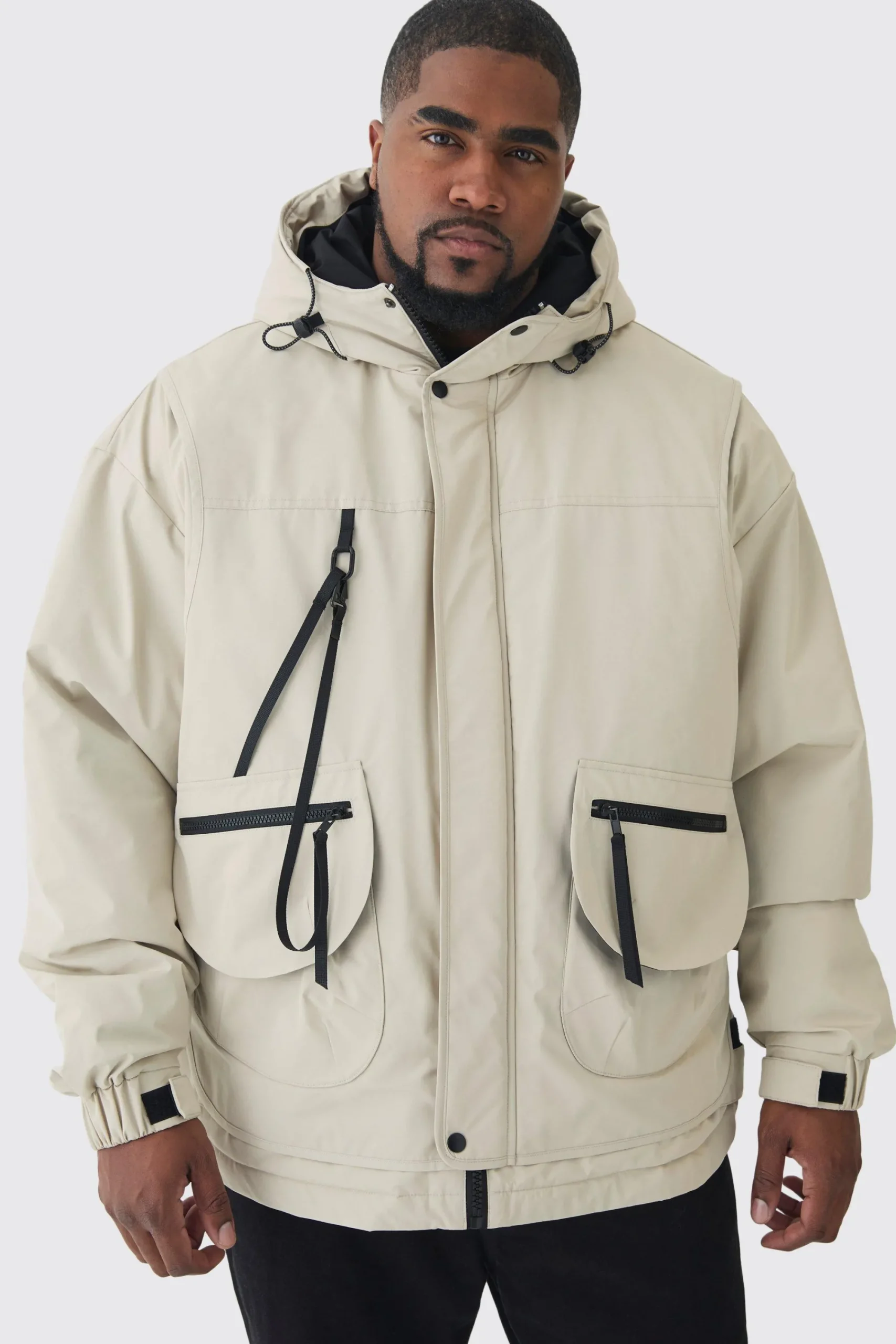 boohooMAN Plus Hooded Utility Tech Parka Jacket In | UK| Coats & Jackets