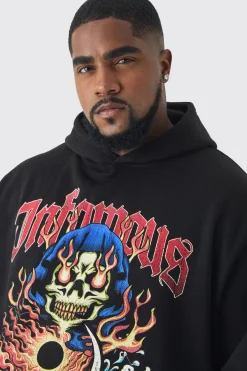 boohooMAN Plus Infamous Flame Print Hoodie In | UK| Hoodies & Sweatshirts