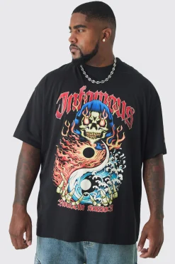 Plus Infamous Flame Print Oversized T-shirt In | UK^boohooMAN Hot