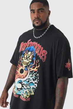 Plus Infamous Flame Print Oversized T-shirt In | UK^boohooMAN Hot