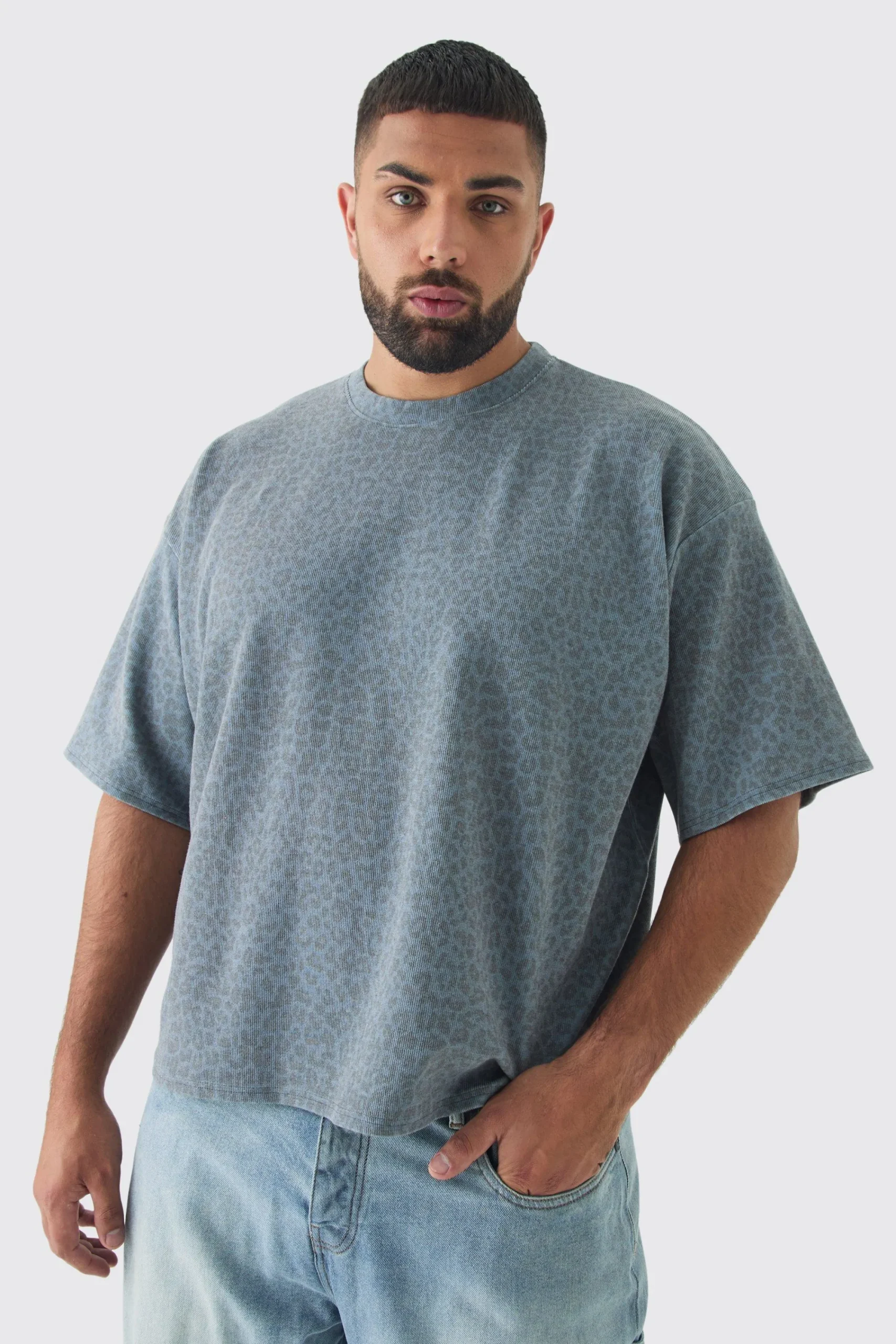 Plus Leopard Compact Rib Boxy Oversized T-Shirt | UK^boohooMAN Clearance