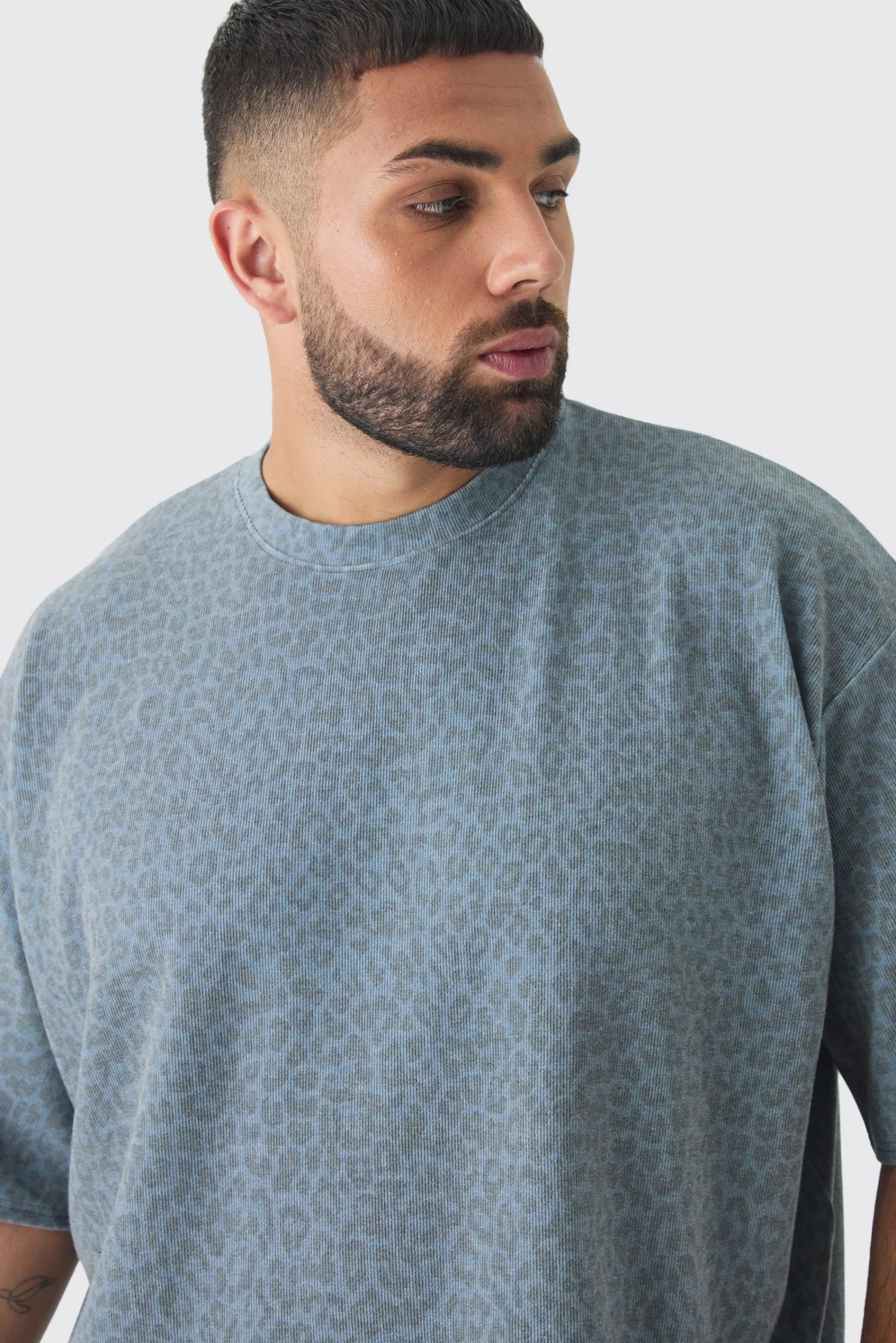 Plus Leopard Compact Rib Boxy Oversized T-Shirt | UK^boohooMAN Clearance