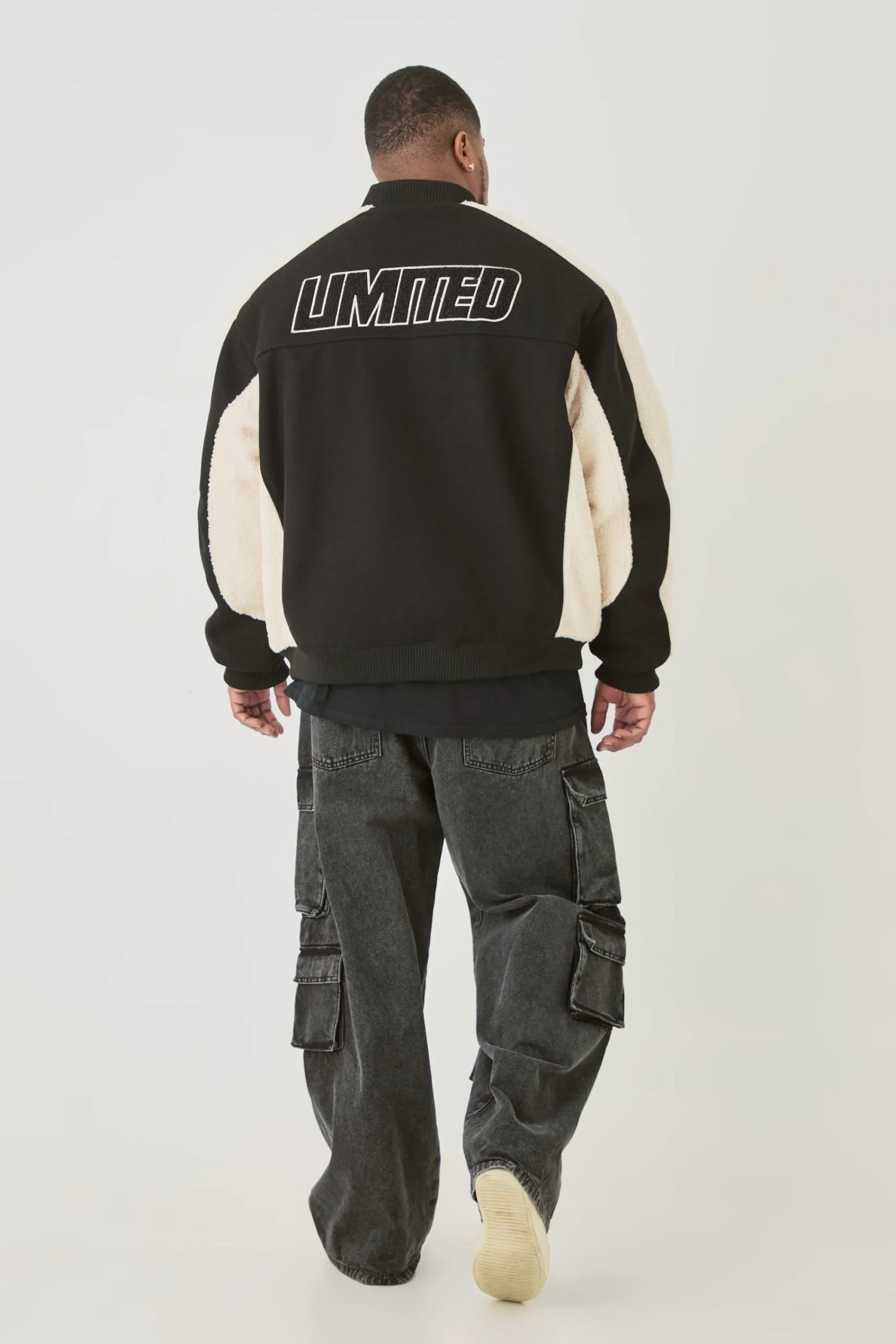 boohooMAN Plus Limited Applique Borg And Melton Bomber Jacket In | UK| Coats & Jackets