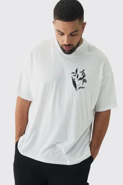 Plus Limited Edition Floral Line Drawing Extended Neck T-Shirt | UK^boohooMAN Hot