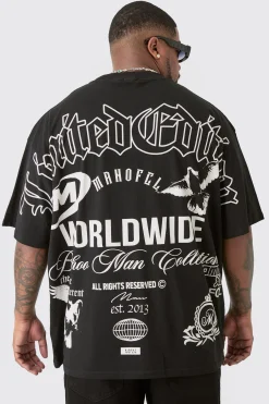 Plus Limited Edition Moto Over The Seam Graphic Back Print T-shirt In | UK^boohooMAN New