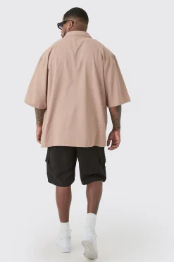 boohooMAN Plus Linen Embroidered Drop Revere Shirt In | UK| Shirts