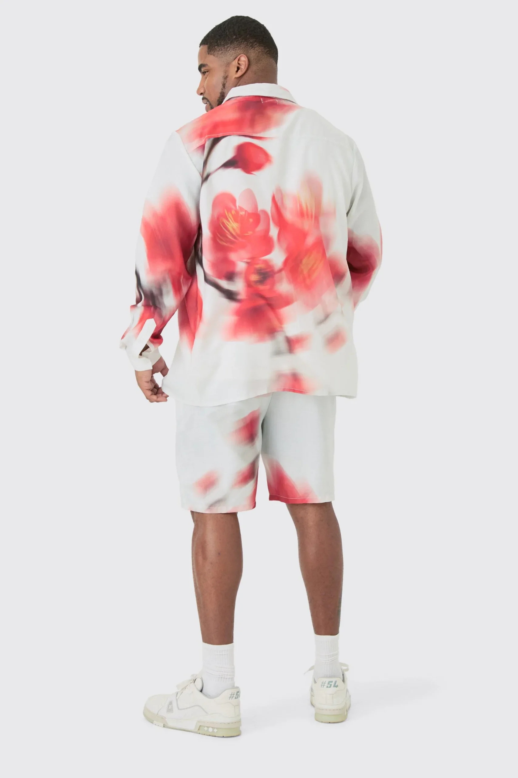 boohooMAN Plus Linen Look Pocket Detail Abstract Shirt & Short Set | UK| Sets & Co-Ords